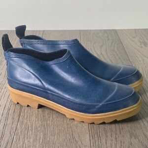 Midwest Blue Rain Boots with Tan Sole Women’s Size 8